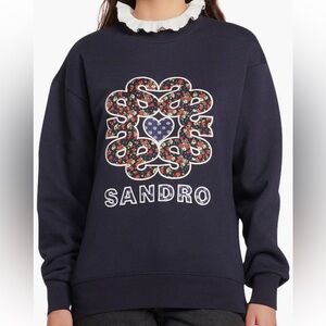 SANDRO ruffle collar appliqué sweatshirt - midnight blue